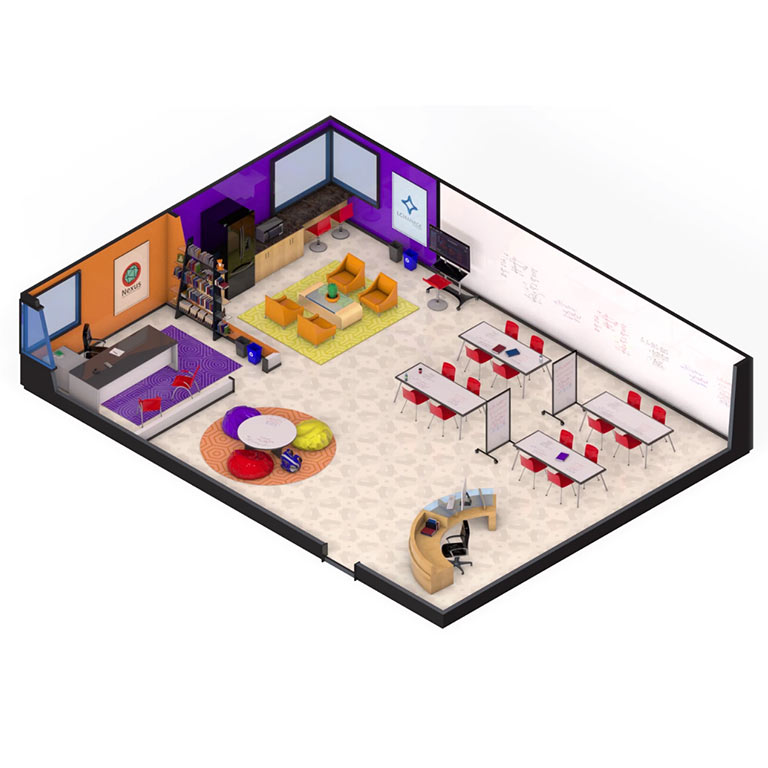 An illustration of a collaborative space called a Learning Commons